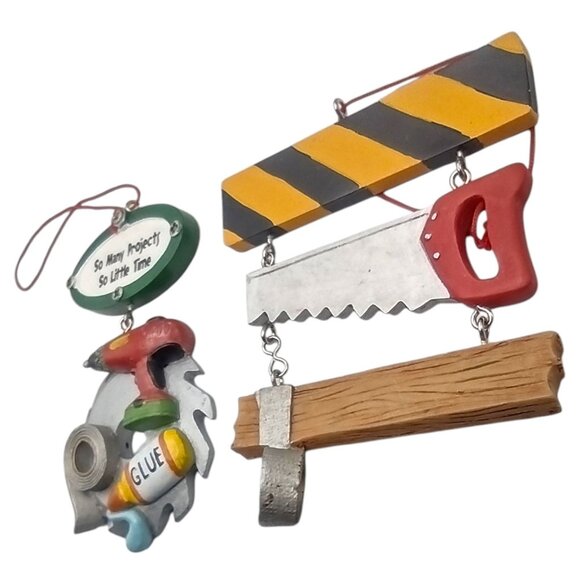 Handyman & DIY-Themed Hanging Ornaments Set Of 2 Fun Craft Tools Design Resin 4" - Picture 4 of 8